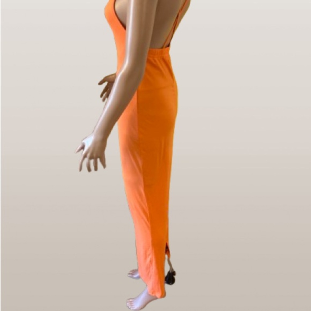 Orange Bodycon Midi Dress with Square Neck - Picture 4 of 4